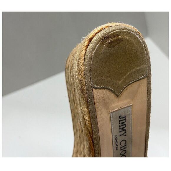 Jimmy Choo Gold Metallic Strappy Slip-On Platform Sandal Woven Wedges Sz 42 - Picture 6 of 10